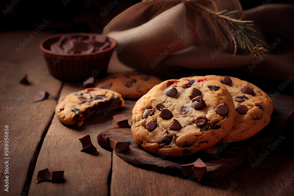 Φωτογραφία Close-up of a plate of chocolate chip cookies. Generative Ai