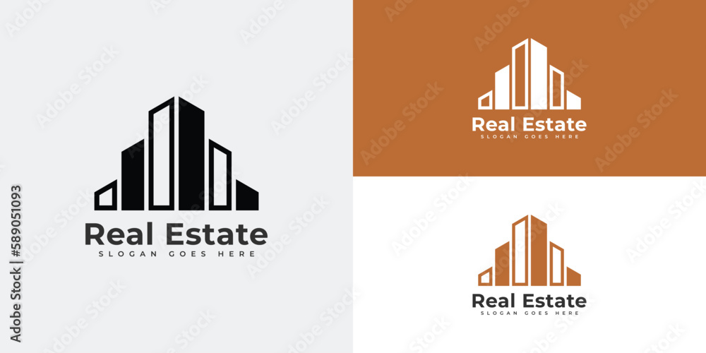 Abstract and Minimalist Real Estate Logo Design. Construction, Architecture or Building Logo