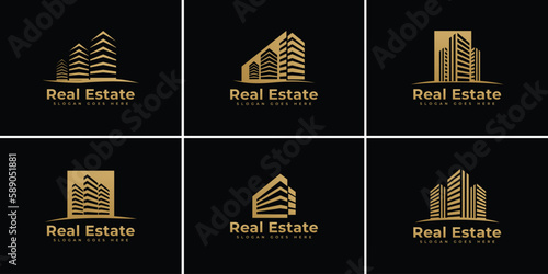 collection of building architecture sets, real estate logo design line art style