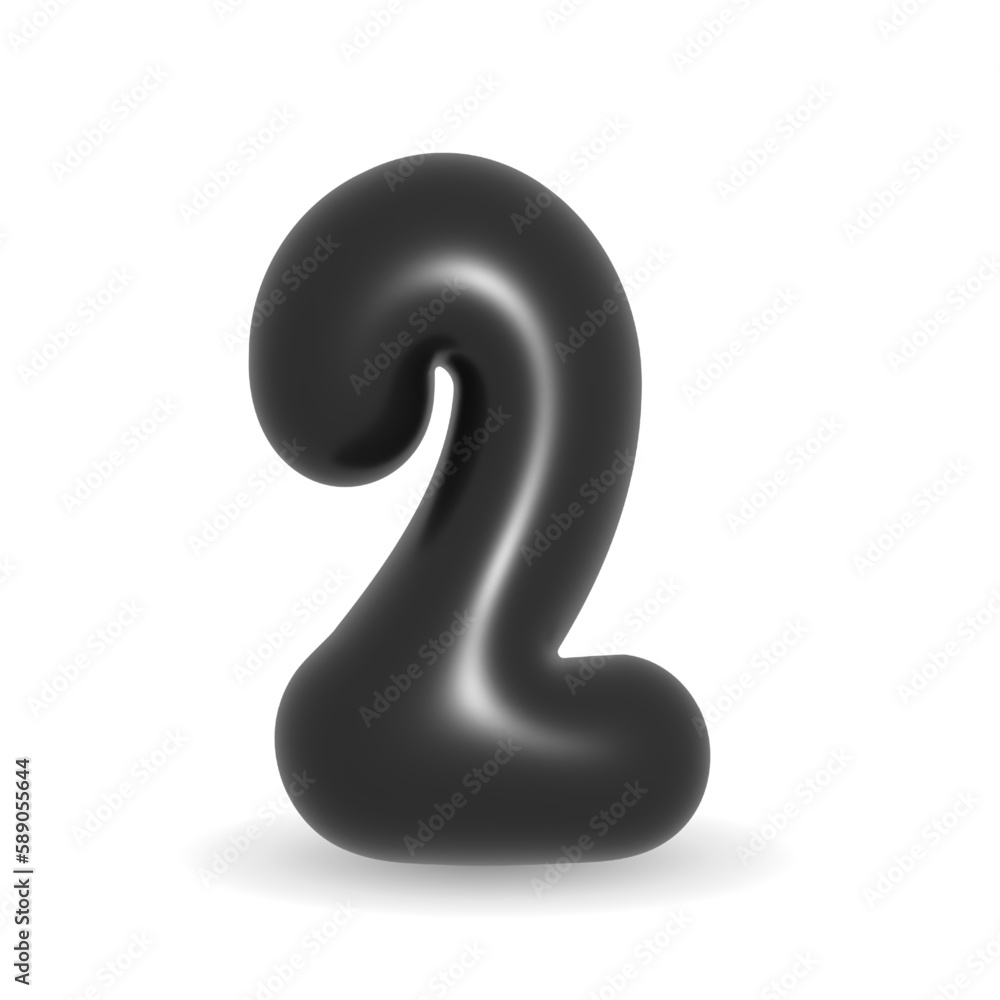Shiny glossy black balloon digit number Two symbol design for events. 3d tridimensional illustration isolated on white background. Black Friday, Sales and Events. Shiny glossy black balloon digit number Two symbol design for events. 3d tridimensional illustration isolated on white background. Black Friday, Sales and Events.