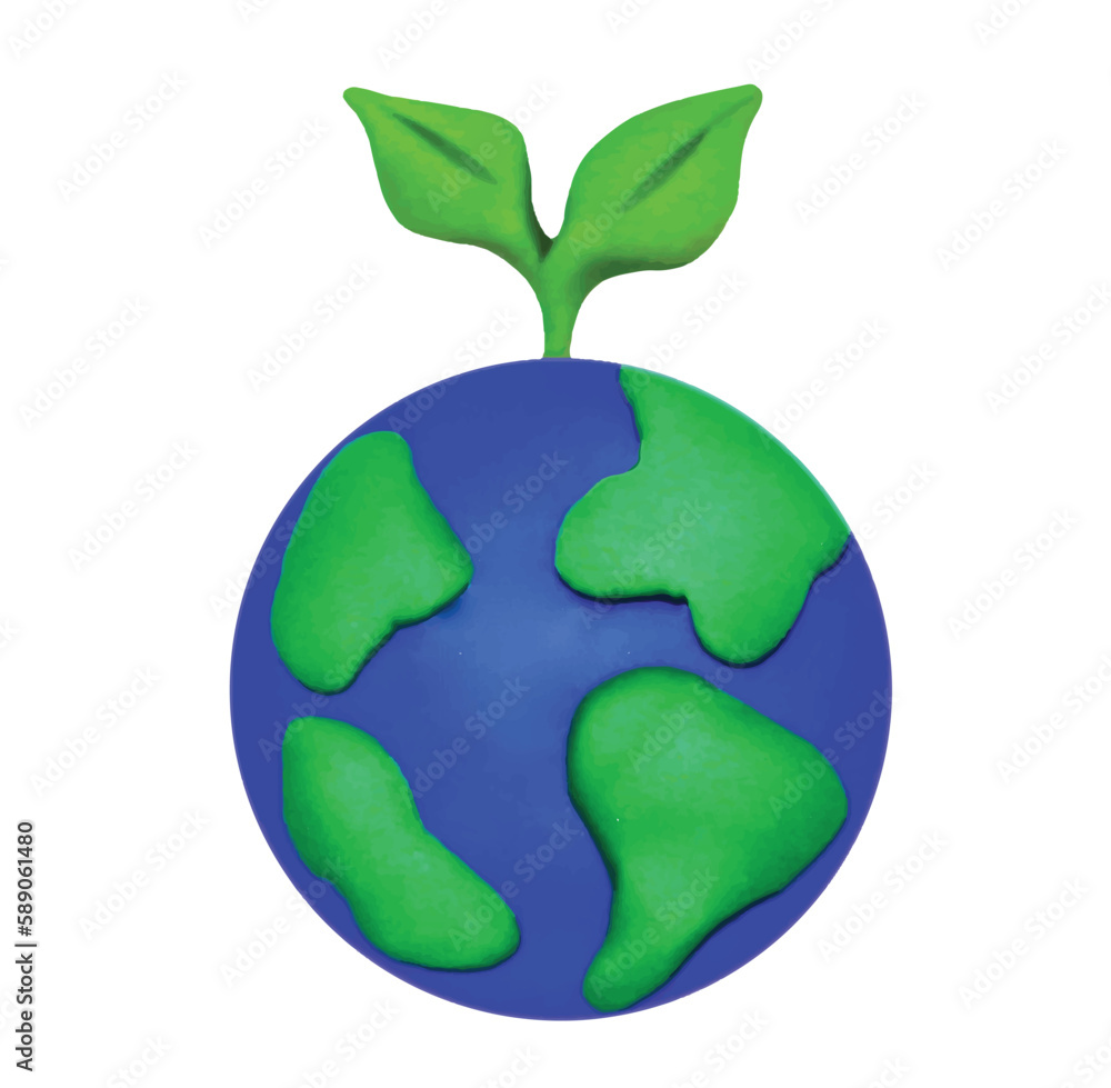 Earth day symbol vector made from plasticine, consisting of world planet and a little seedling, young plant isolated on white background Earth day symbol vector made from plasticine, consisting of world planet and a little seedling, young plant isolated on white background