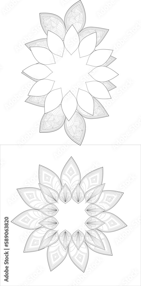 Fototapeta premium Hand Drawn Flowers for Adult Anti Stress of coloring page in Monochrome Isolated on White Background.-vector