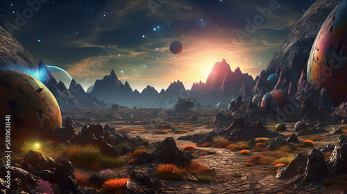 neo futuristic image of alien planet with fantasy planets  generative ai