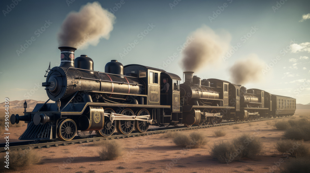 British steam locomotives crossing the australian preries, generative ai