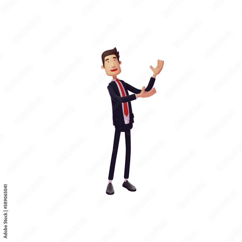  3D Illustration. 3D Cartoon Man with explaining gesture, hands folded, with handsome face while wearing glasses, 3D Cartoon Character. 3D Cartoon Character