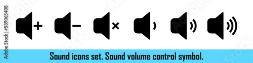 Increasing or reducing the volume. The lower or higher volume. Muting the sound on TV. Different signal levels. Louder or quiter sound on device. Vector set