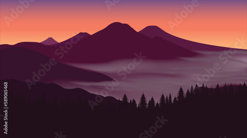 Seamless forest landscape. Colorful silhouette with trees  pines  firs  mountains and hills. Layered background with parallax effect. Flat style vector illustration. Simple cartoon design.