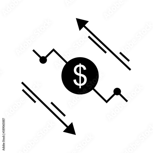 Cost reduce vector icon. increase illustration sign or symbol. risk analysis logo. benefit dollar concept.