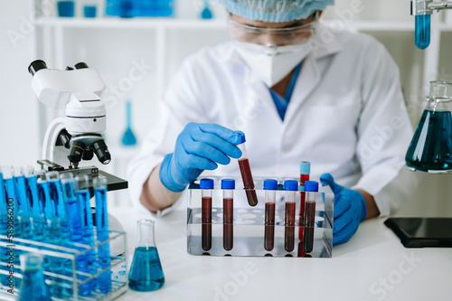 Test tubes in clinic, pharmacy and medical research laboratory and new chemical substances..