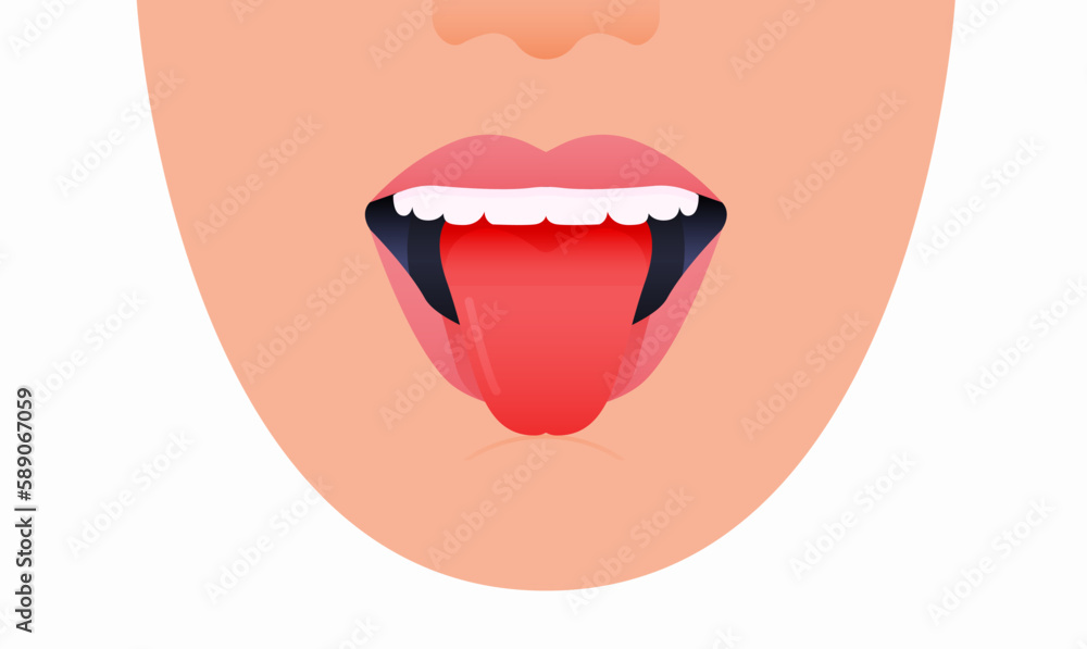 Cropped Female Face with Beautiful Smile White Teeth Mouth Open Showing Tongue. Modern Flat Vector Illustration. Cropped Female Face with Beautiful Smile White Teeth Mouth Open Showing Tongue. Modern Flat Vector Illustration.