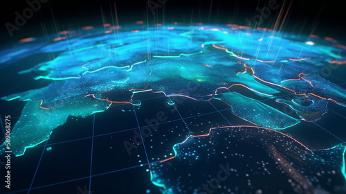 Futuristic holographic 3d map of earth in universe in future, generative ai