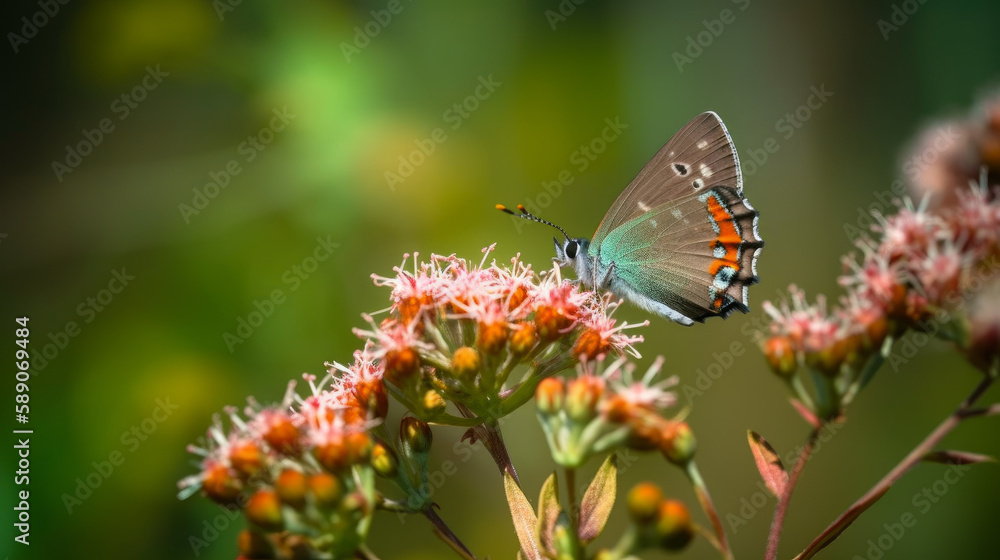 Obraz premium In a colorful meadow a crowned hairstyle butterfly, generative ai