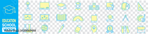 Education, School, university, learning, success, academic, textbook line style icons vector illustration