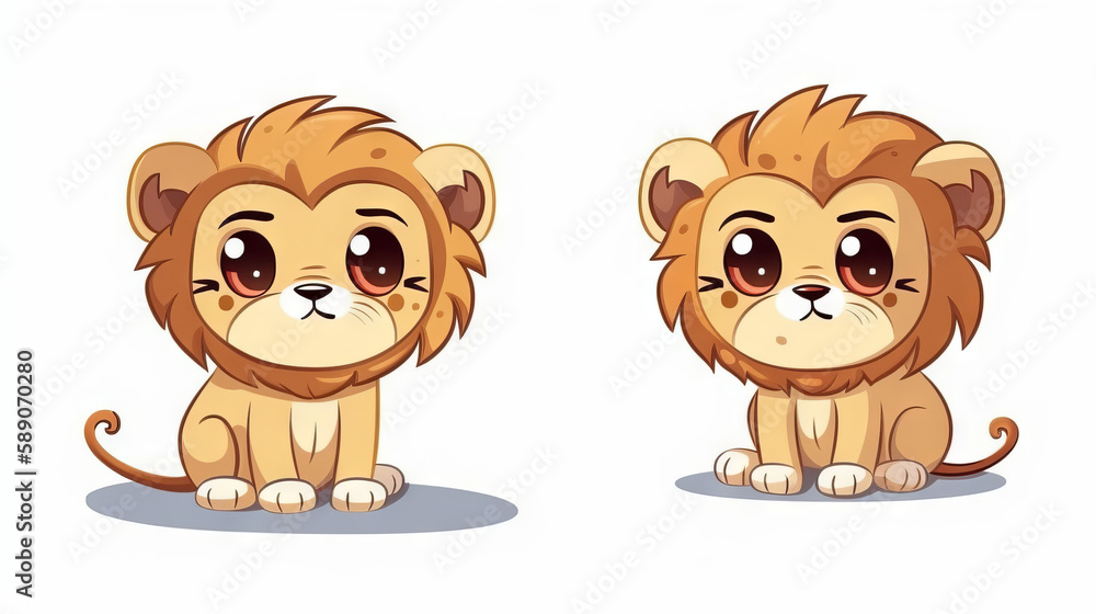 Kawaii lion vectorial on white background, generative ai Kawaii lion vectorial on white background, generative ai