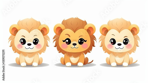 Kawaii lion vectorial on white background  generative ai