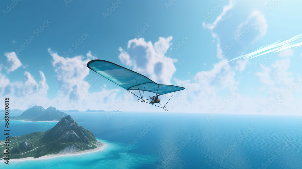 Landscape skyview with futuristic plane, generative ai Landscape skyview with futuristic plane, generative ai