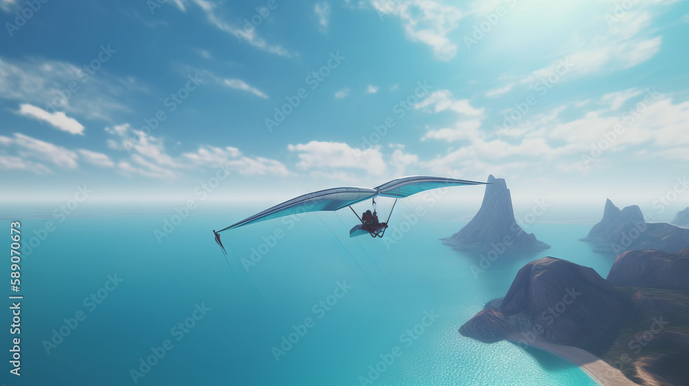 Fototapeta premium Landscape skyview with futuristic plane, generative ai