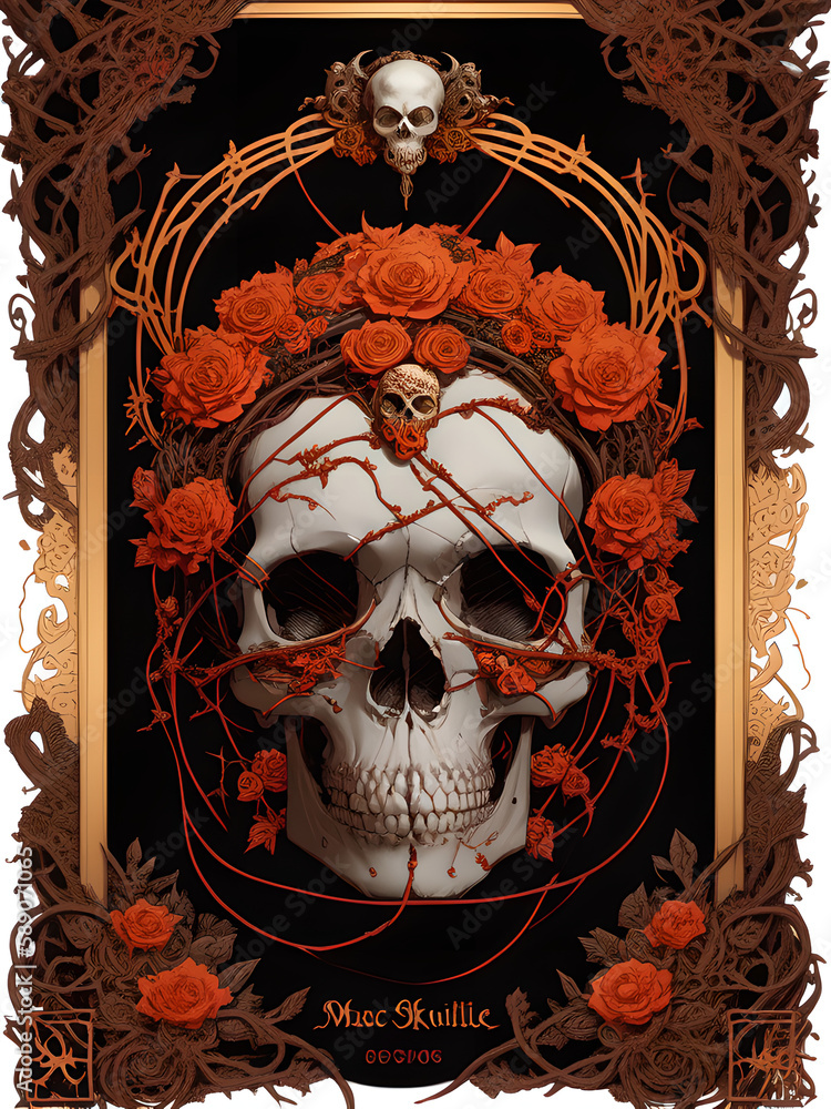 Tarot card with skulls, vines and roses - poster design - the death ...