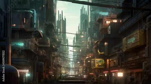 Limitless technology biometric cyberpunk city with future vision, generative ai © TheGoldTiger
