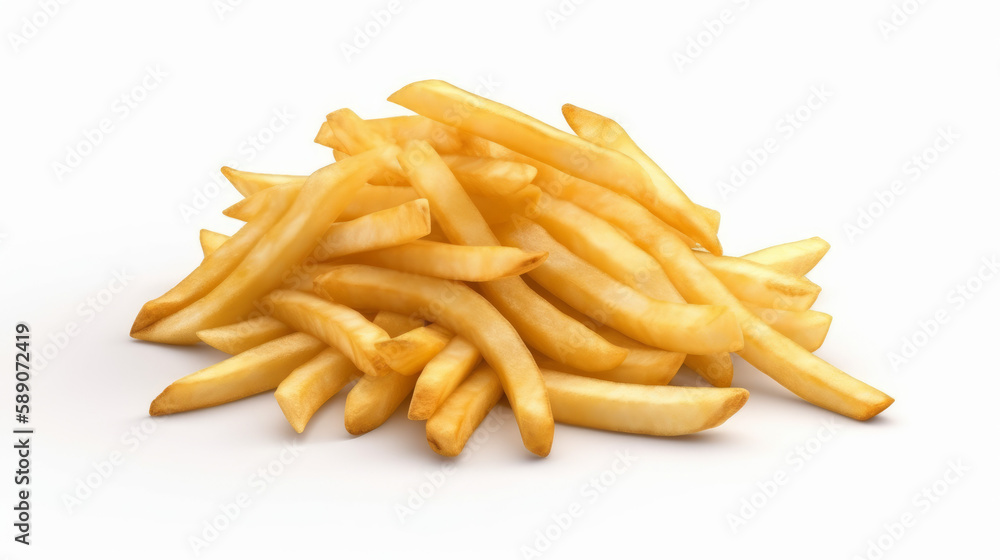 French fries on white background, generative ai French fries on white background, generative ai