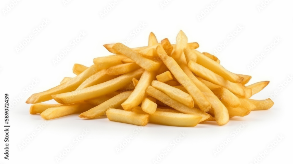 French fries on white background, generative ai French fries on white background, generative ai