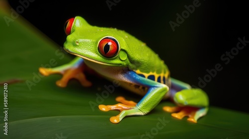 Macro photograph of a Red-eyed tree frog. Generative AI © piai