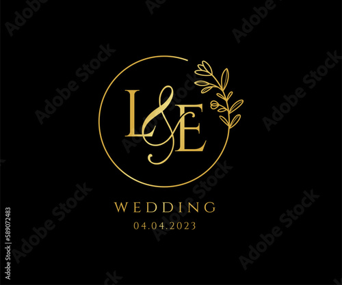 Vector LE initial wedding monogram logo, wedding logo design, custom wreath wedding logo