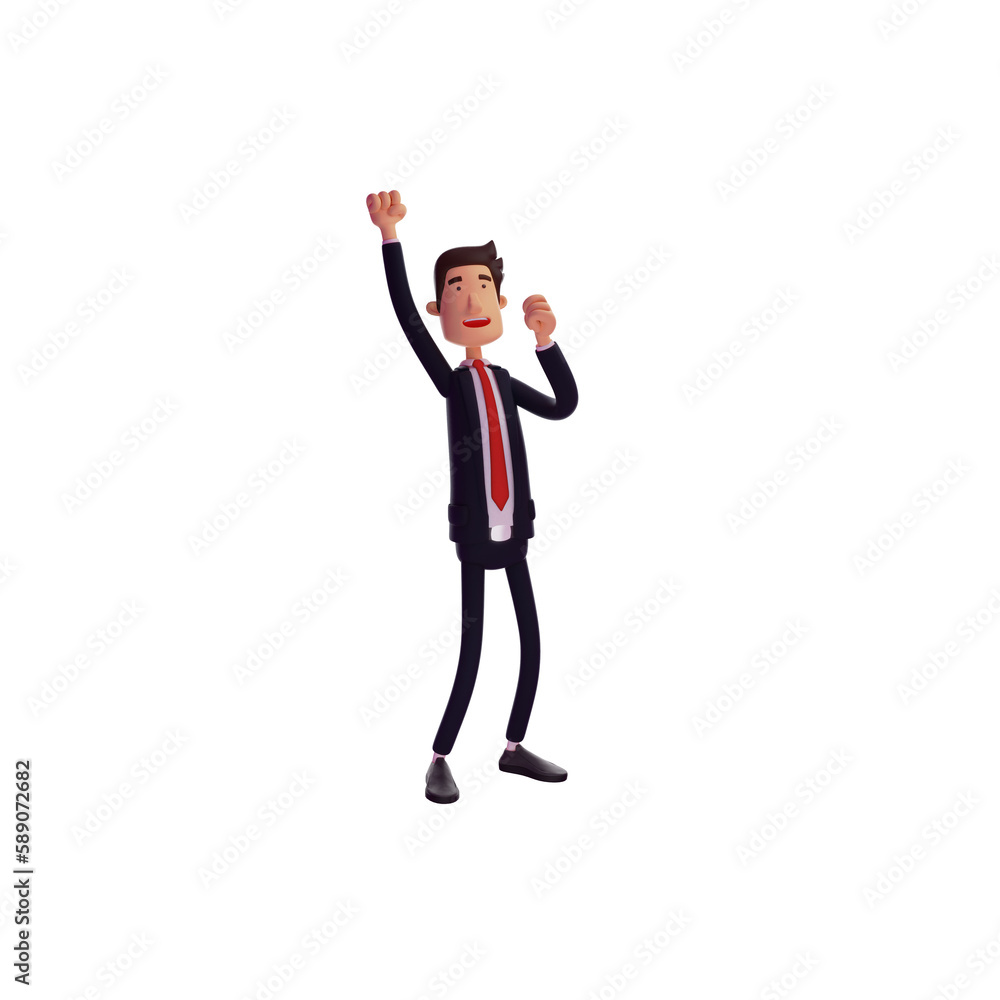3D Illustration. 3D Character Design Man with raised arms, clenched fists, showing smiling expression. 3D Cartoon Characters. 3D Cartoon Character 3D Illustration. 3D Character Design Man with raised arms, clenched fists, showing smiling expression. 3D Cartoon Characters. 3D Cartoon Character
