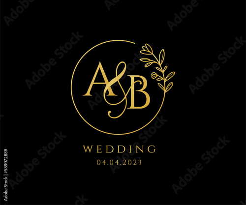 Vector AB initial wedding monogram logo, wedding logo design, custom wreath wedding logo