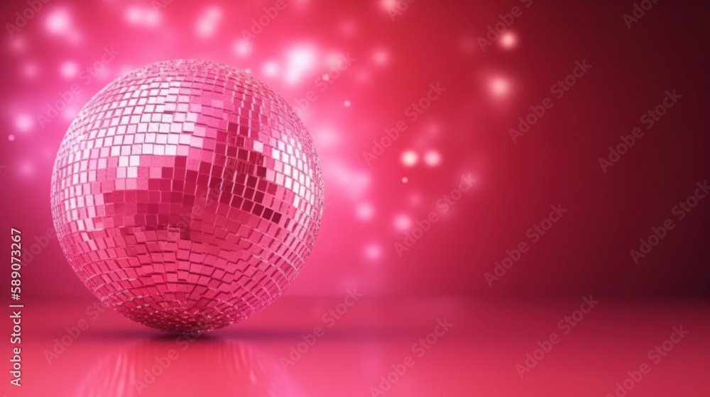 Obraz premium Pink glitter discoball sparkle lighting, disco party in pink color, generative ai