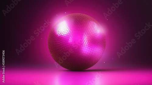 Pink glitter discoball sparkle lighting  disco party in pink color  generative ai