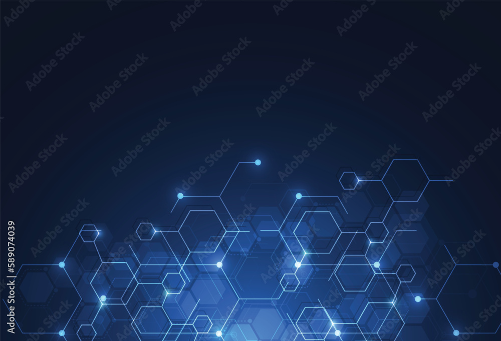 Abstract science template. Technology lines and dots connection background. Wallpaper or banner with a DNA molecules. Vector illustration Abstract science template. Technology lines and dots connection background. Wallpaper or banner with a DNA molecules. Vector illustration