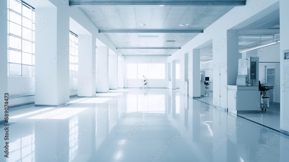 Obraz premium hospital white clean floor hospital, architecture, and health, hospital Medical concept, Generative AI ,illustration