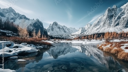 Snow Capped Mountains and Lake Landscape © Arquimedes