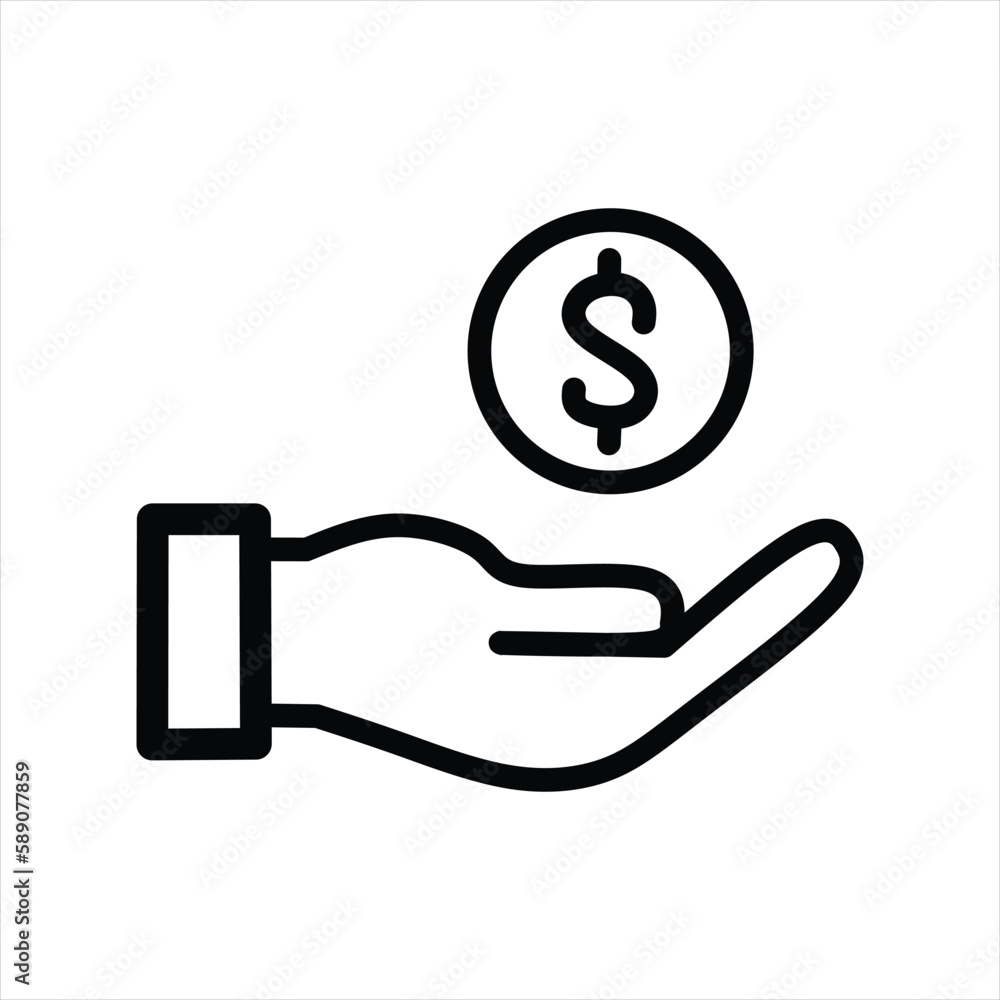 save money icon, salary money, invest finance, hand holding dollar, line symbols on white background save money icon, salary money, invest finance, hand holding dollar, line symbols on white background