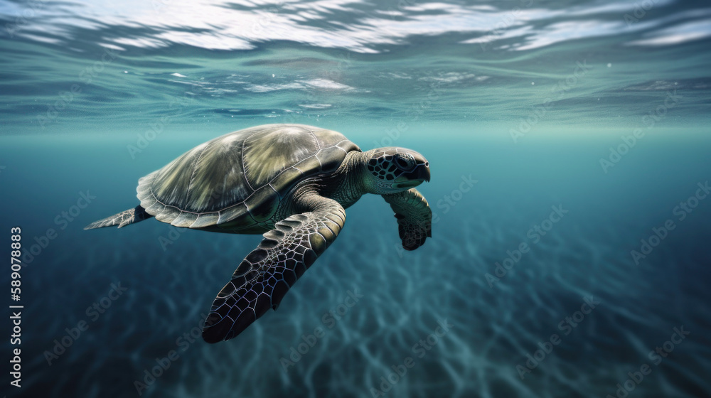 Obraz premium Turtle in ocean, sealife under the water, waterlife, generative ai