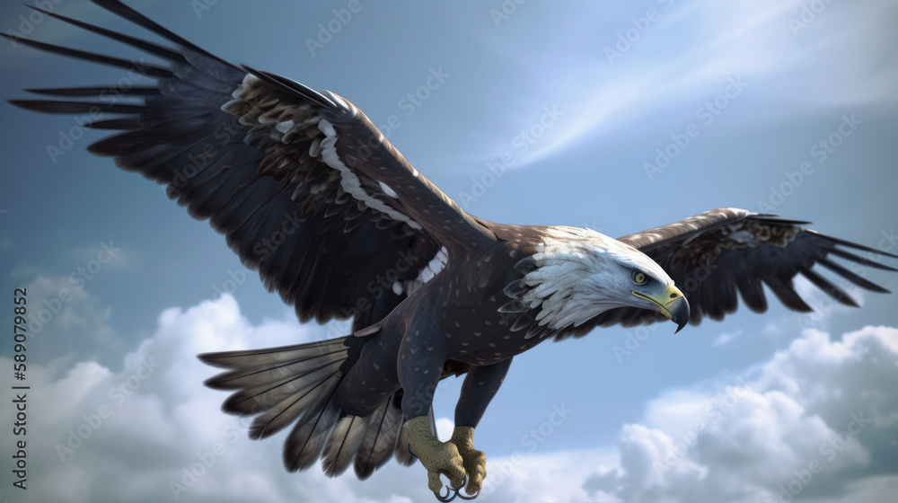 Naklejka premium Cybernetic bald eagle. Eagle with electronic modifications, spy davices in nature, generative ai