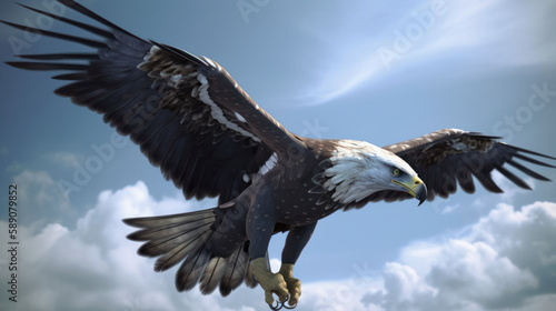 Cybernetic bald eagle. Eagle with electronic modifications, spy davices in nature, generative ai