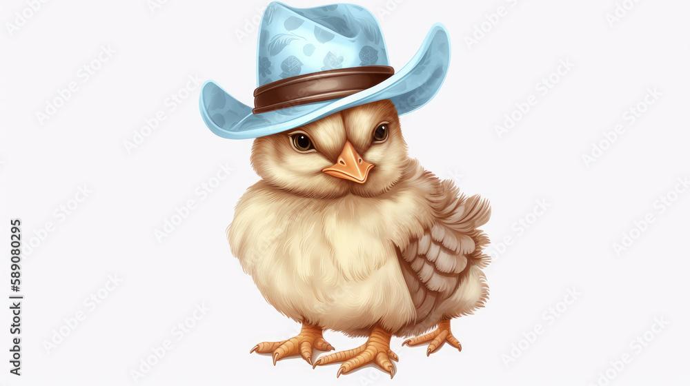 Western cute chicken clipart, drawn chicken in western style, generative ai Western cute chicken clipart, drawn chicken in western style, generative ai