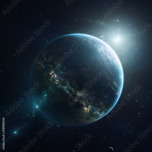 New planet discovered in space, similar to planet earth, possibly supporting life, generative AI © Andrei