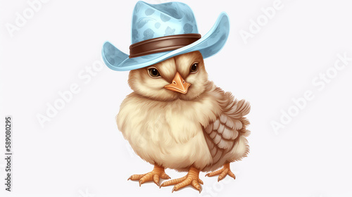 Western cute chicken clipart, drawn chicken in western style, generative ai photo