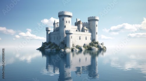 White floating castle, castle build on water, water frotress, generative ai photo