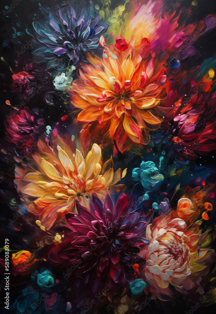 Fototapeta premium colorful flowers painted on the canva
