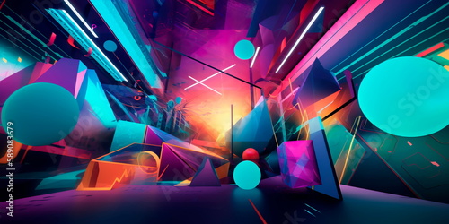 Technology-themed wallpaper with vibrant colors and geometric shapes Generative AI