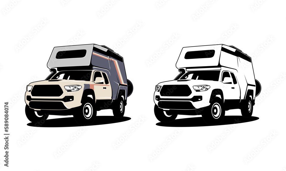 RV camper van classic style logo vector illustration, camper truck with ...