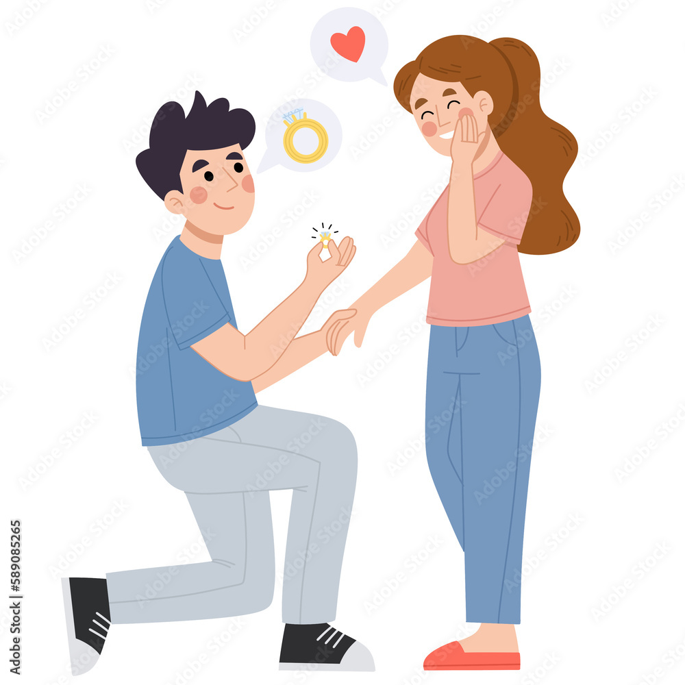Illustration of a couple proposing celebration valentines day Illustration of a couple proposing celebration valentines day