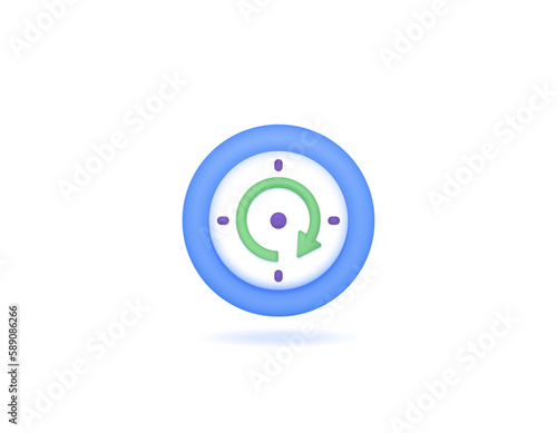 routine payments or recurring payments. scheduled and automatic updates. automatic refresh and synchronization. icon or symbol of clock and rotation. 3d timers. 3d and realistic concept design. vector