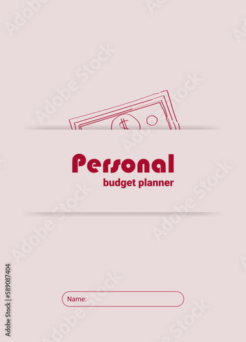 Cover of the personal monthly budget planner, vector illustration