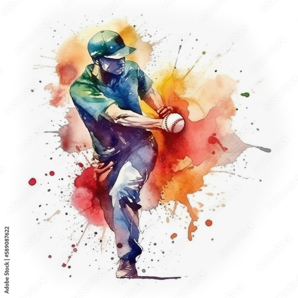 Abstract watercolor design of a baseball player - Generative AI