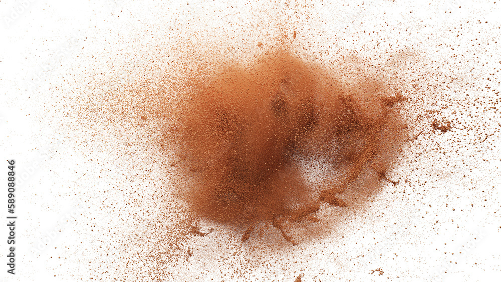 orange particles flying, colored powder in the air, isolated
